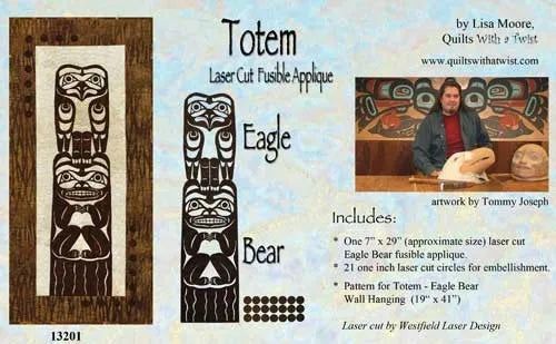 Eagle Bear Totem Laser Cut Ready to Fuse Applique - Quilted Strait