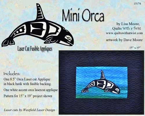 Mini 8" Single Orca Laser Cut Fusbile Applique - Quilted Strait