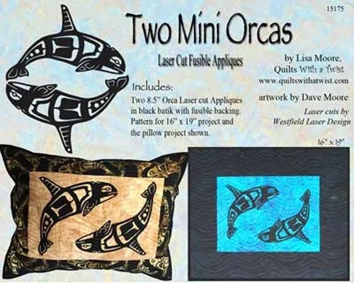 8" Orca Pair Laser Cut Ready to Fuse Applique - Quilted Strait