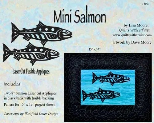 Mini Salmon Pair Laser Cut Ready to Fuse Applique - Quilted Strait
