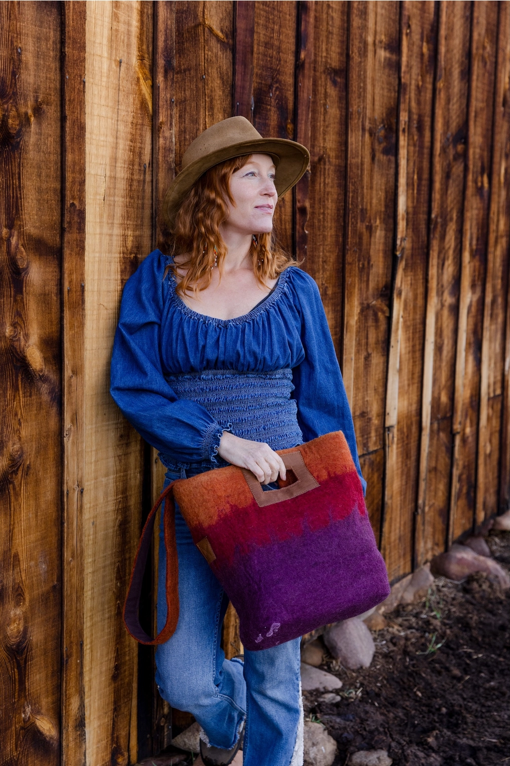 Wool Felted Ombre Tote - Plum - FM1