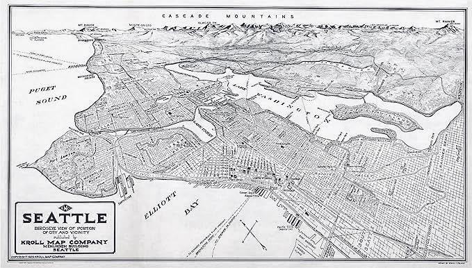 1925 Seattle Map Fabric Panel