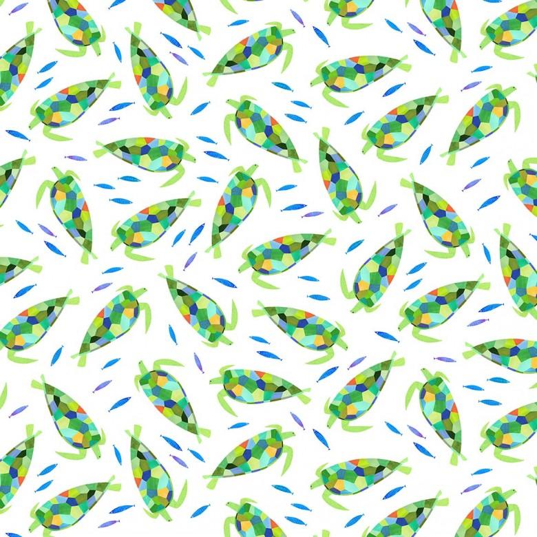 Colorful Aquatic World 11358 White Swimming Sea Turtle - Quilted Strait