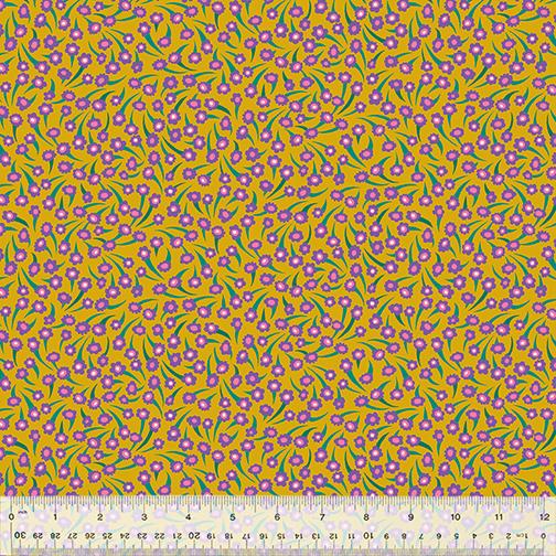 Atlantis 53341-7 Coral Flower Mustard - Quilted Strait