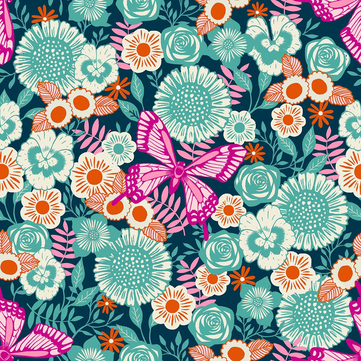 Backyard 2085 15 Butterfly Garden Teal - Quilted Strait