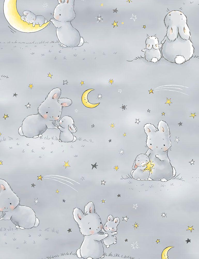Bunnies CF 6453 Bunnies and Little Ones with Moons Grey