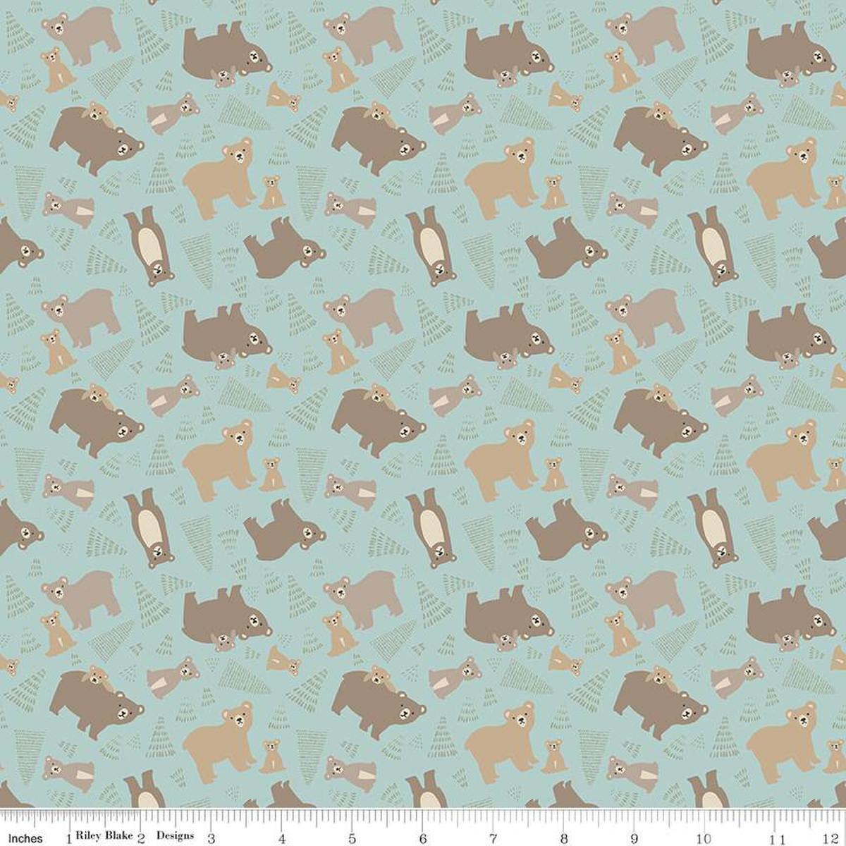 Flannel Elmer & Eloise Bears 14691 Aqua - Quilted Strait