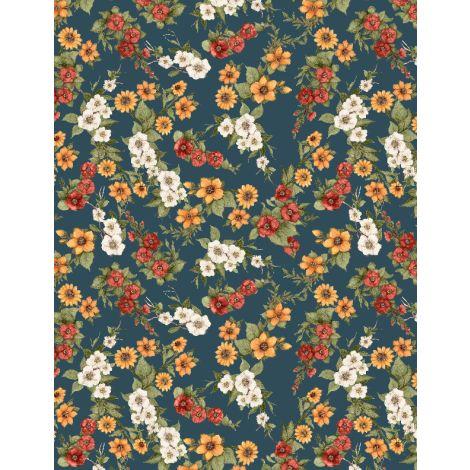 Garden Gate Roosters 39814-413 Floral Teal - Quilted Strait