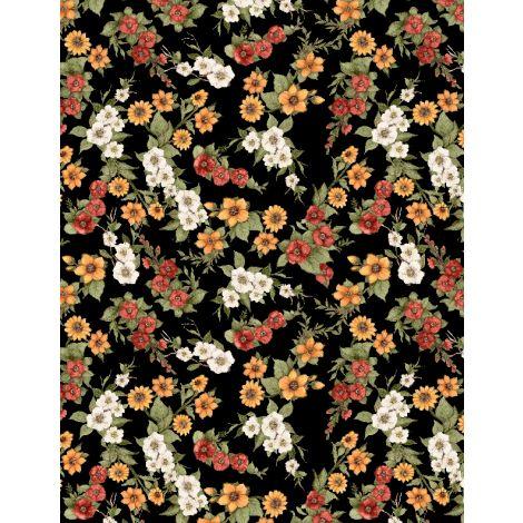 Garden Gate Roosters 39814-913 Floral Black - Quilted Strait