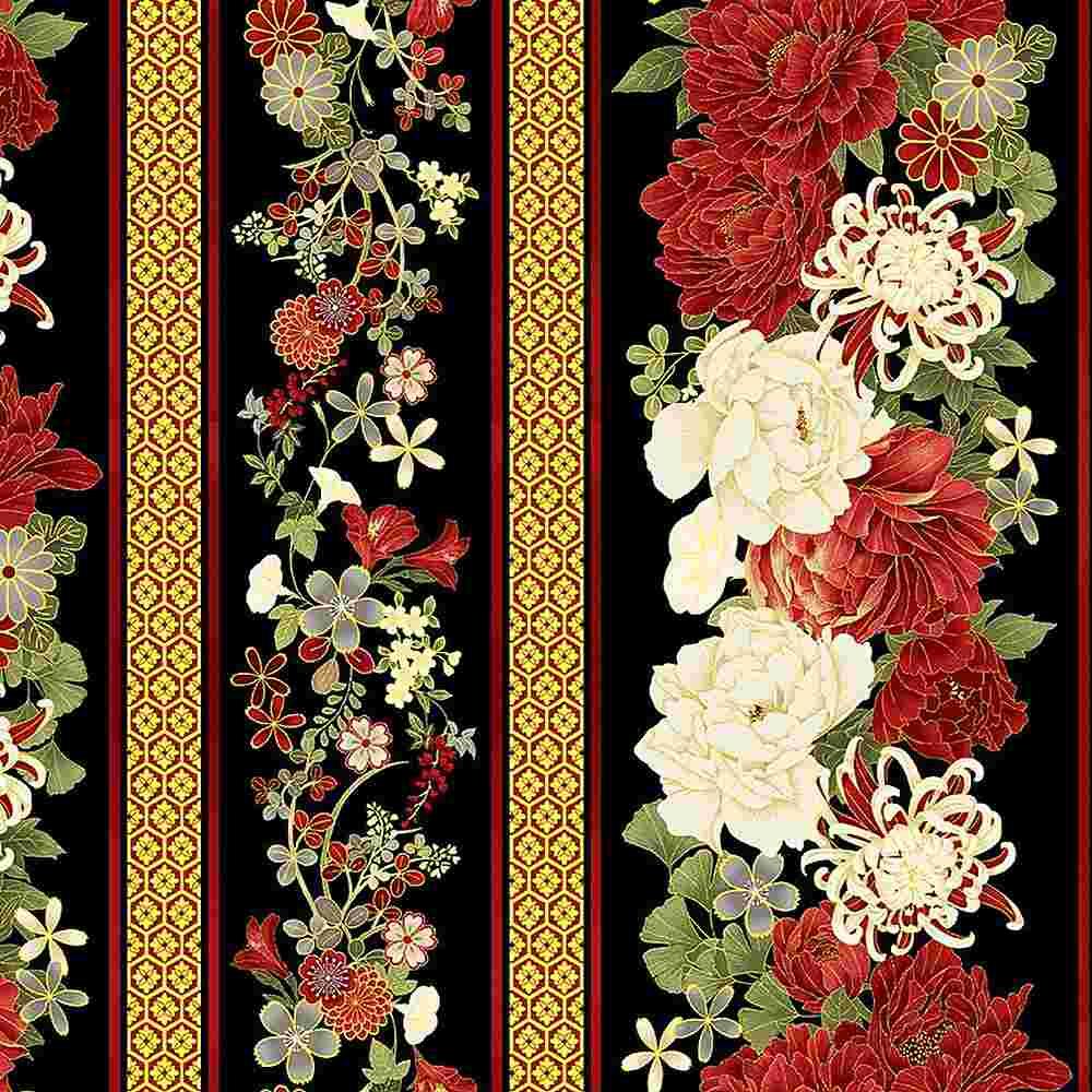 Kyoto 1667 Metallic Sian Florals 11&quot; Stripe Black