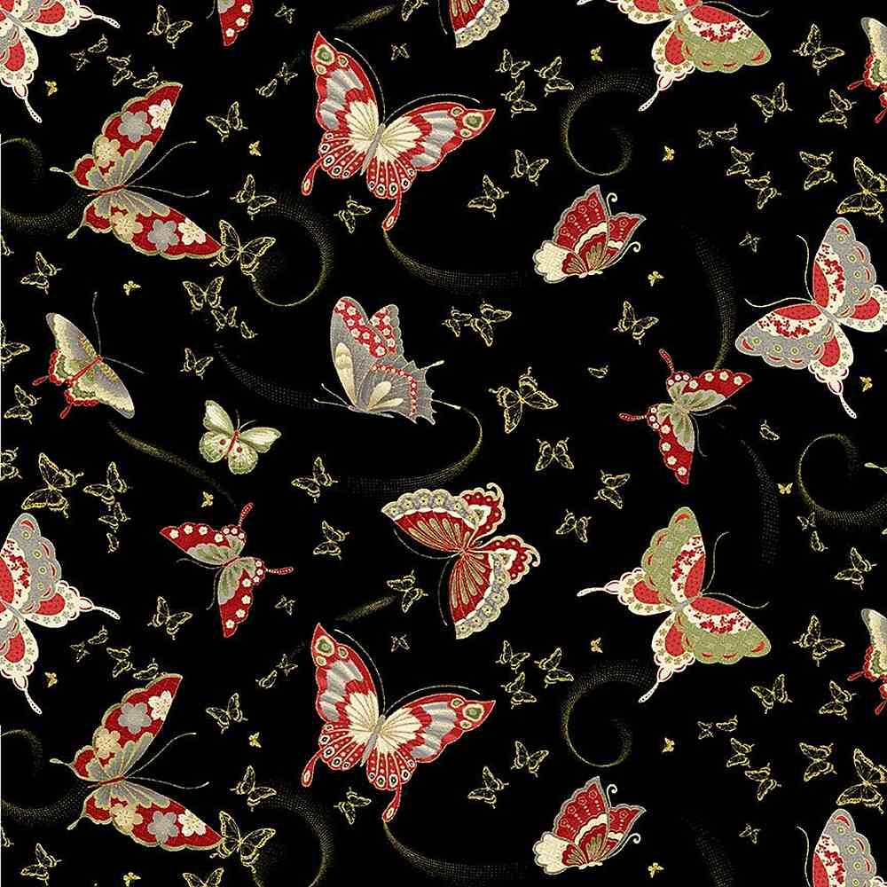 Kyoto 1668 Metallic Asian Butterflies Black
