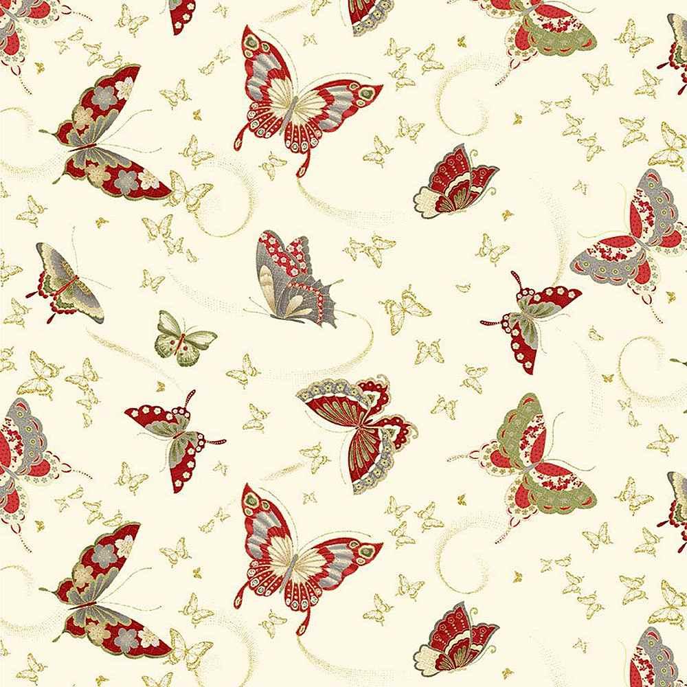 Kyoto 1668 Metallic Asian Butterflies Cream