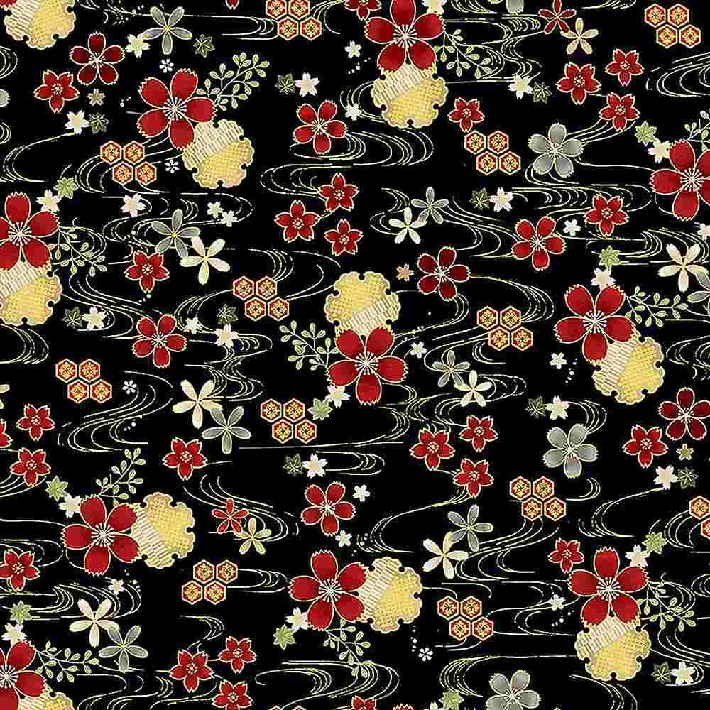 Kyoto 1674 Metallic Geo Florals Black
