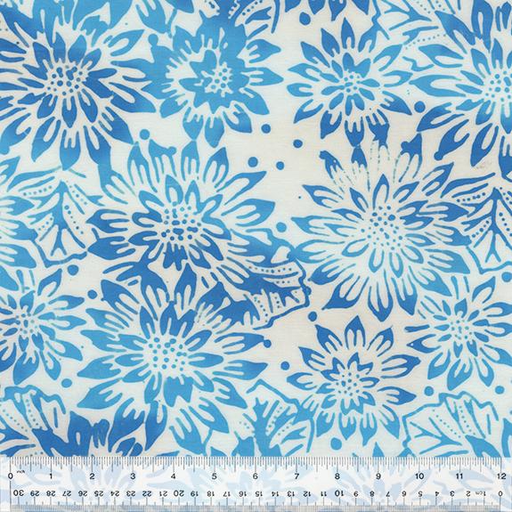 Moody Blue 2468 Baliscapes Styled Flower White - Quilted Strait