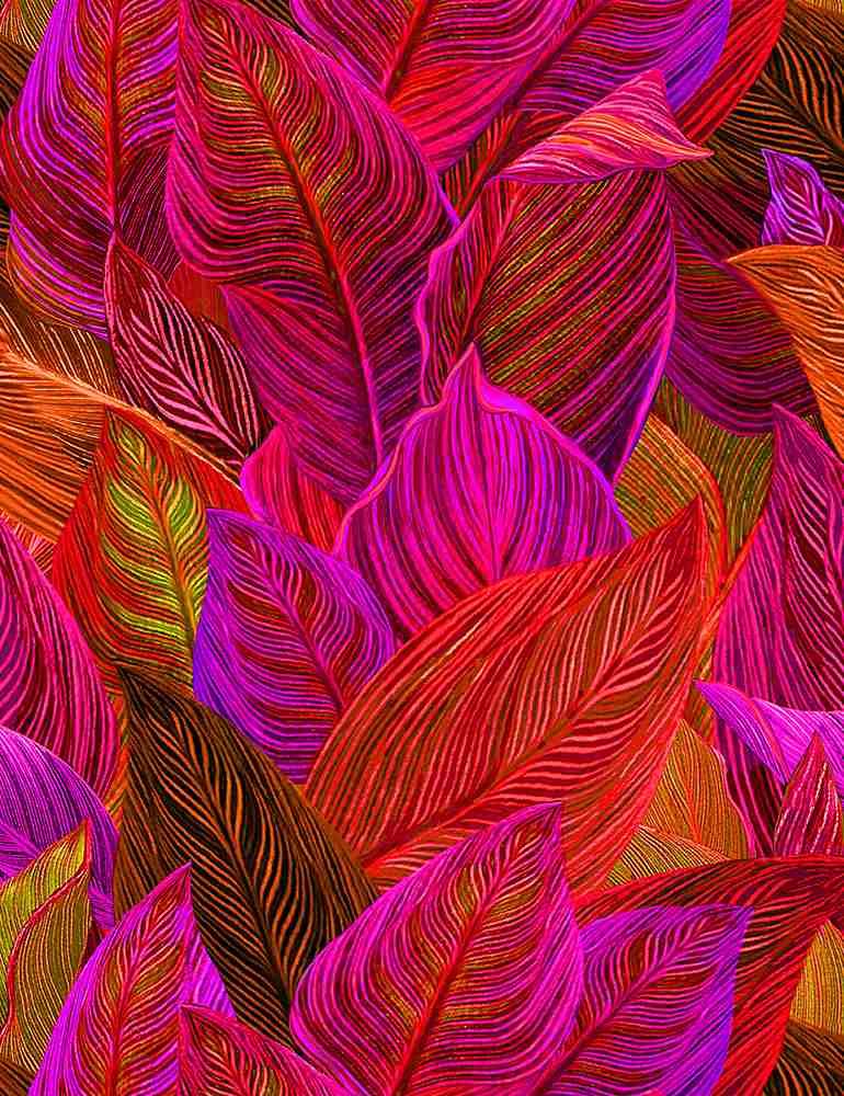 Neon Nature 1496 Pink Packed Bright Leaves