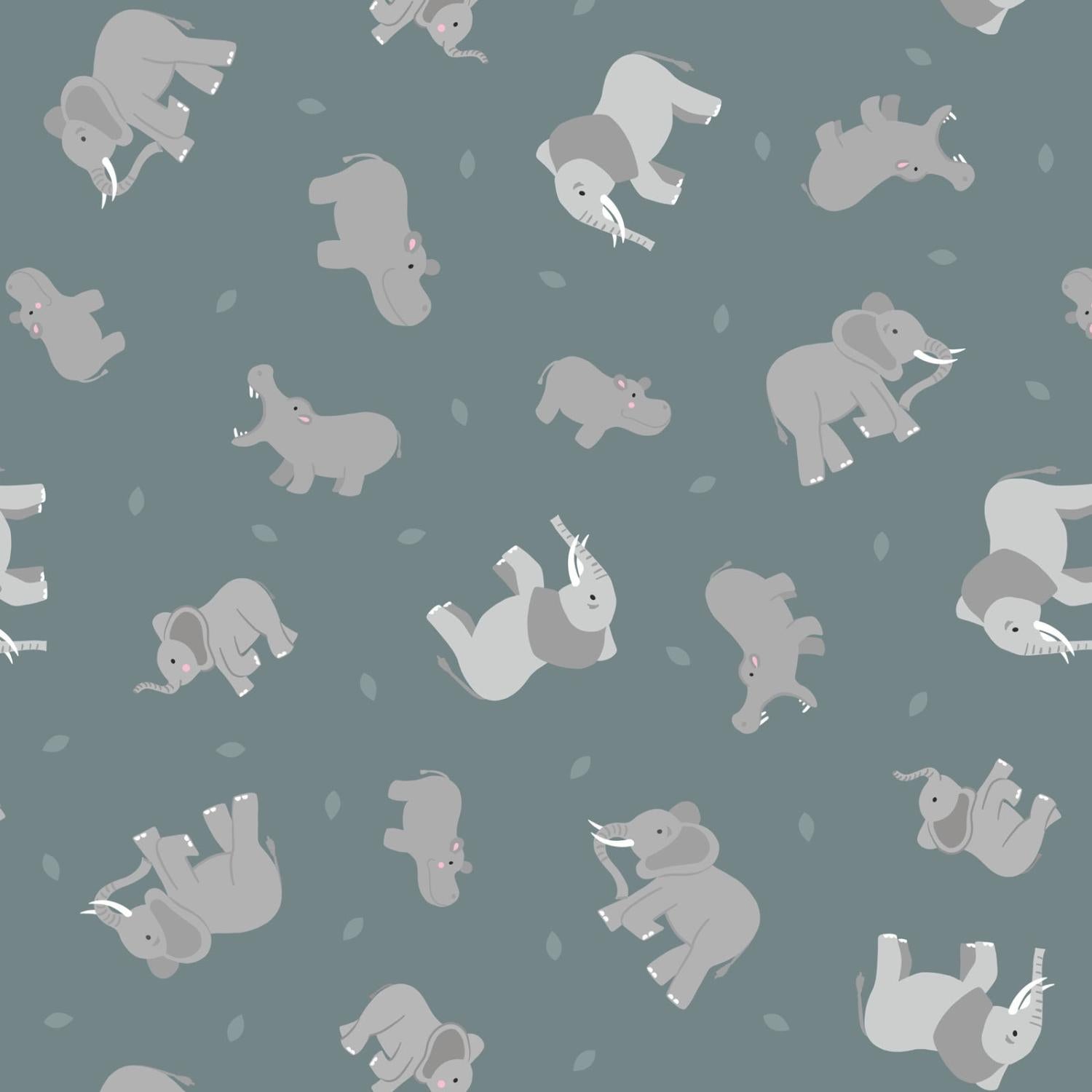 Small Things Wild Animals 56-3 Elephants & Hippos - Quilted Strait