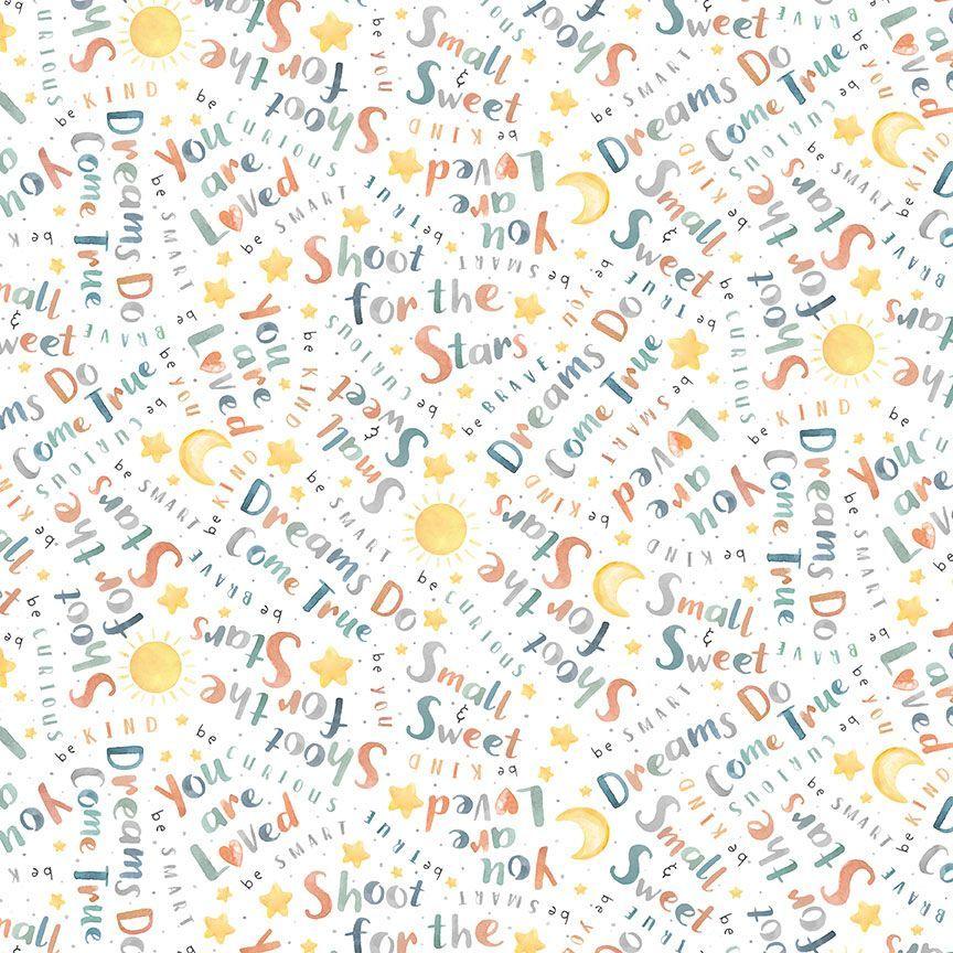 Wish and Wonder CF2499 Worlds Text Flannel - Quilted Strait